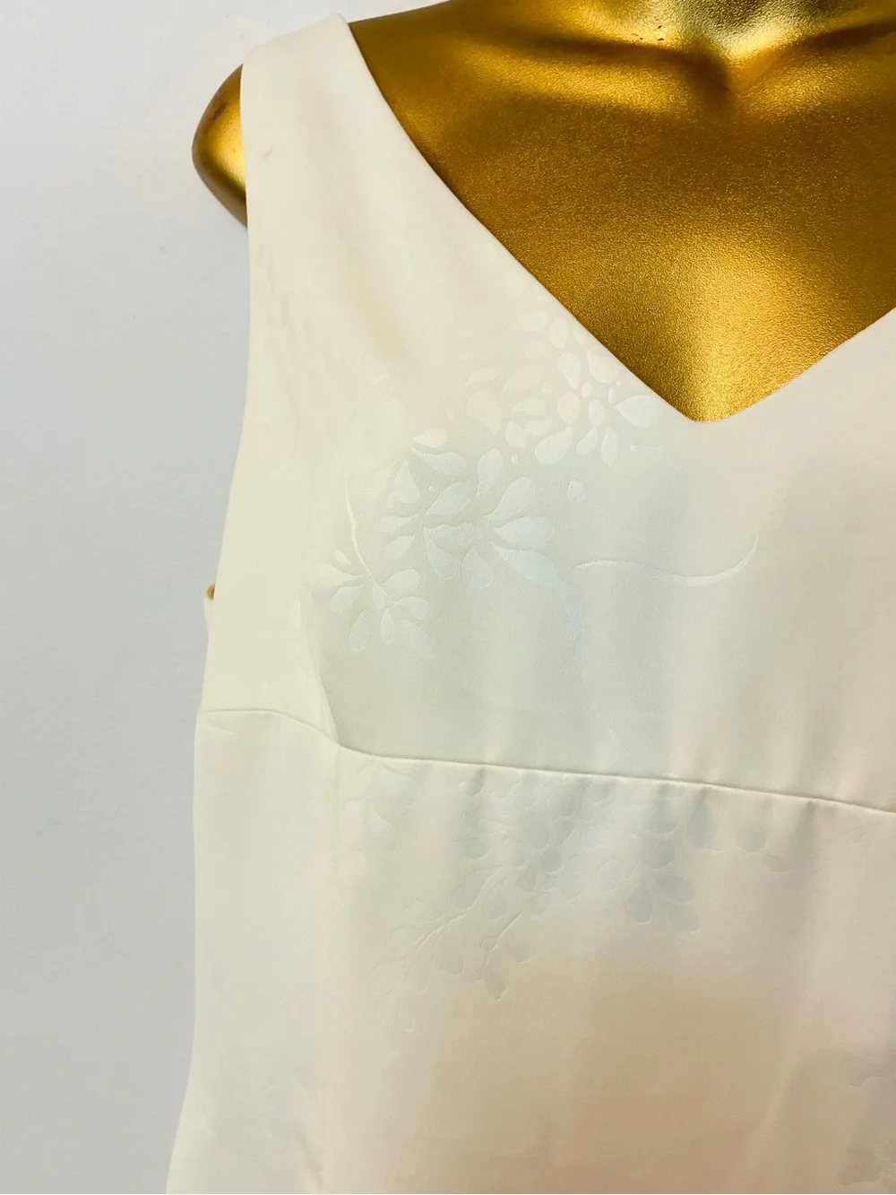Rina Rossi Ivory Floral Jacquard Sheath Dress Size 12 Vintage Minimalist Wedding